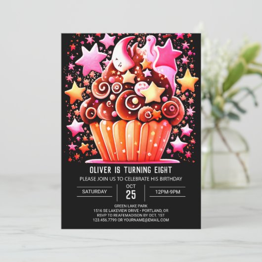 Invitation Élégant chocolat délice Muffin Girl Anniversaire (Debout devant)