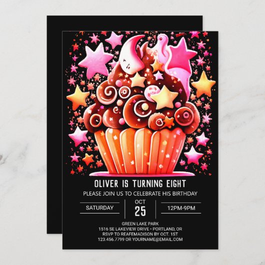 Invitation Élégant chocolat délice Muffin Girl Anniversaire (Devant / Derrière)