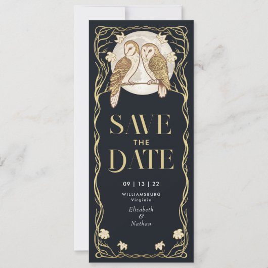 Invitation Élégant Chouettes Art Nouveau Enregistrer la date (Devant)