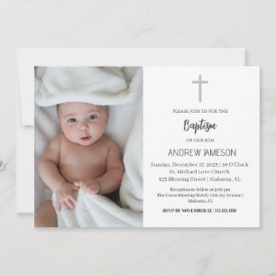 Invitation Élégant Christian Blue Round Photo   Baptême