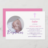 Invitation Élégant Christian Blue Round Photo | Baptême (Devant / Derrière)