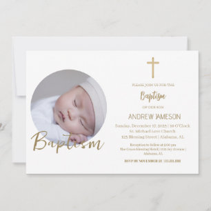Invitation Élégant Christian Blue Round Photo   Baptême