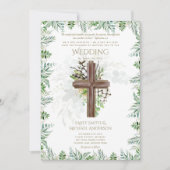 Invitation Elégant Christian Greenery Rustic Cross Mariage (Devant)