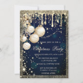 Invitation Elegant Christmas Balls Drips Gold Blue Christmas (Devant)