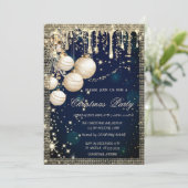 Invitation Elegant Christmas Balls Drips Gold Blue Christmas (Debout devant)