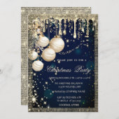 Invitation Elegant Christmas Balls Drips Gold Blue Christmas (Devant / Derrière)