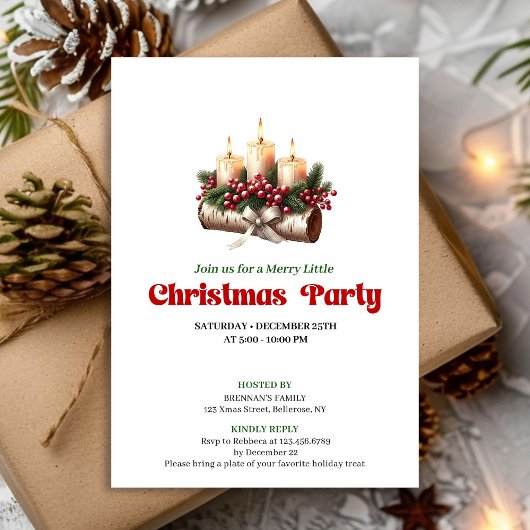 Invitation Elegant Christmas Candles Pine Wreath Holiday