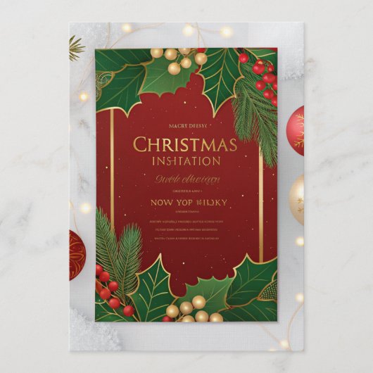 Invitation Elegant Christmas Greeting Cards – Red & Green Hol (Devant)