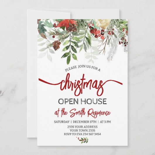 Invitation Elegant Christmas Holiday Open House Party (Devant)