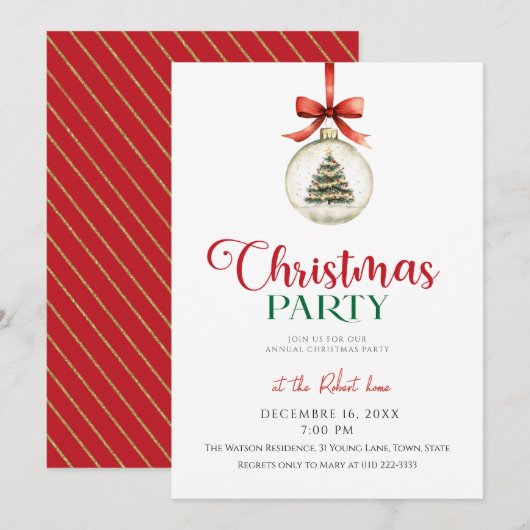 Invitation Elegant Christmas ornament Holiday Party (Devant / Derrière)