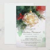 Invitation Elegant Christmas Ornament Shaped Like a Rose (Devant / Derrière)