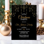 Invitation Élégant CHRISTMAS PARTY Black Gold Parties scintil<br><div class="desc">Invitations personnalisées de Noël modernes mais élégantes en faux or et couleurs noires. Arrière - plan avec des étoiles scintillantes / lumières avec des ornements de baubles. Faux parties scintillant or brillent arrière - plan dans le dos. Modèle modifiable - ajoutez simplement votre texte. Tout le texte peut être modifié...</div>