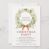 Invitation Elegant Christmas Party Red Bow Wreath  (Devant)