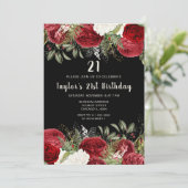 Invitation Elegant Christmas Red Flowers Birthday Party (Debout devant)