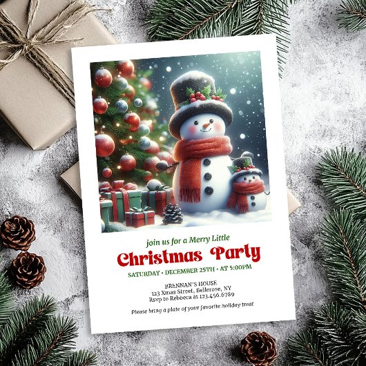 Invitation Elegant Christmas snowman invite kids editable
