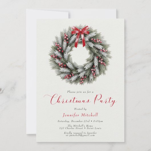 Invitation Elegant Christmas Wreath Holiday Party (Devant)