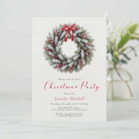 Invitation Elegant Christmas Wreath Holiday Party (Debout devant)