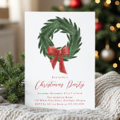 Invitation Elegant Christmas Wreath Red Bow Holiday Party
