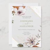 Invitation Elégant Chute Floral Mariage QR Code (Devant)