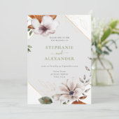 Invitation Elégant Chute Floral Mariage QR Code (Debout devant)