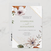 Invitation Elégant Chute Floral Mariage QR Code (Devant / Derrière)
