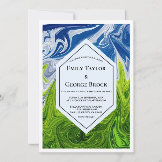 Invitation Elégant Ciel Vert Bleu Plein Mariage Abstrait (Devant)