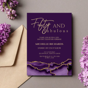 Invitation Élégant Cinquante et Fabuleux Agate Or et Violet
