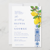 Invitation Élégant citron et Mariage bleu méditerranéen (Devant)