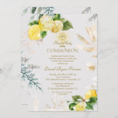 Invitation Élégant Citron Fruit Or Première Communion Sainte (Devant / Derrière)