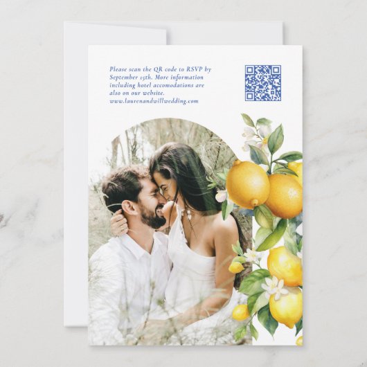 Invitation Élégant citron méditerranéen Qr Code Mariage photo (Dos)