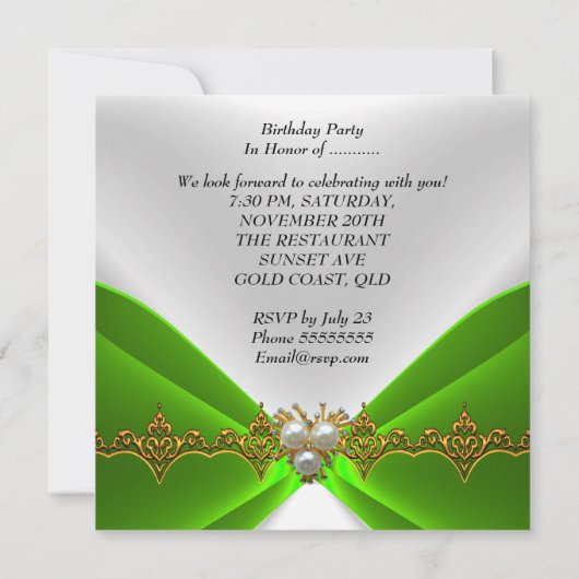 Invitation Elégant citron vert bijou d'or d'anniversaire blan (Dos)