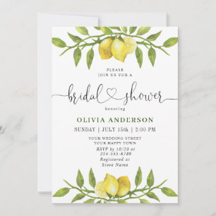 Invitation Elégant citrons aquarelle FÊTE DES MARIÉES verte