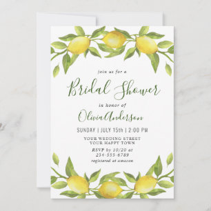 Invitation Elégant citrons aquarelle FÊTE DES MARIÉES verte