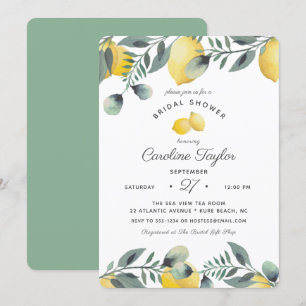 Invitation Elégant citrons aquarelle Fête des mariées verte