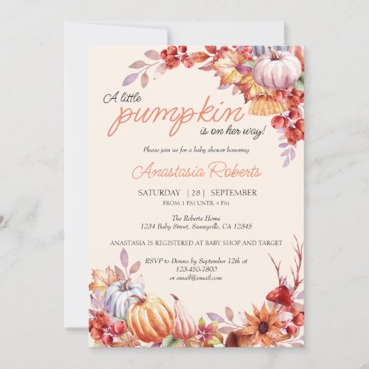 Invitation Élégant Citrouille automne automne automne Baby sh (Devant)