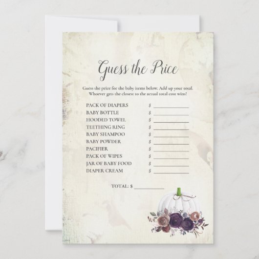 Invitation Elégant Citrouille Blanc Devine Le Prix (Devant)