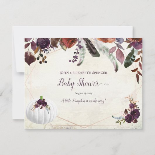 Invitation Elégant Citrouille blanc Guessant Baby shower jeu (Dos)