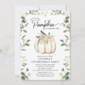 Invitation Elégant Citrouille blanc & verdure 1er anniversair (Devant)