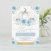 Invitation Elégant Citrouille Bleu Floral Roses Baby shower d (Debout devant)