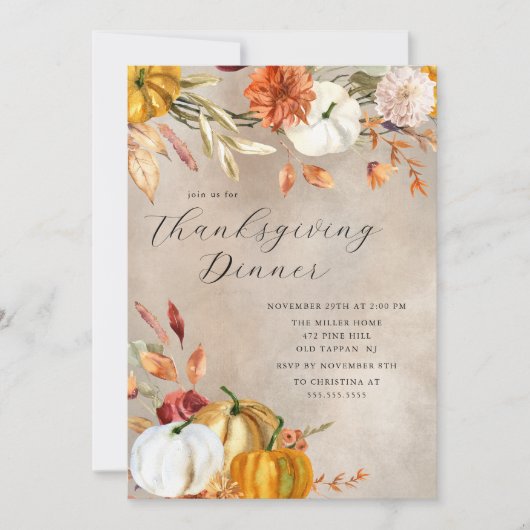 Invitation Élégant Citrouille d'automne Thanksgiving (Devant)