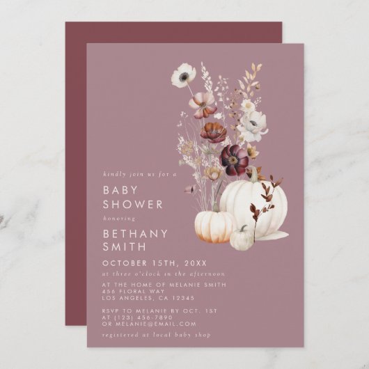 Invitation Elégant Citrouille de Baby shower automne (Devant / Derrière)