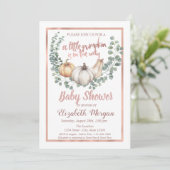 Invitation Elégant Citrouille, Feuilles, Frame Rose Baby show (Debout devant)