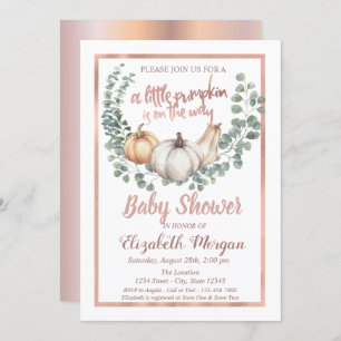 Invitation Elégant Citrouille, Feuilles, Frame Rose Baby show