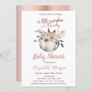 Invitation Elégant Citrouille, Fleurs Rose Baby shower Or
