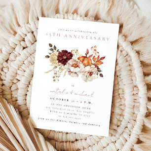 Invitation Élégant Citrouille Florale Automnale Mariage Anniv