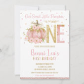 Invitation Élégant Citrouille rose 1er anniversaire une fille (Devant)