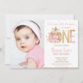 Invitation Élégant Citrouille rose 1er anniversaire une fille (Devant)