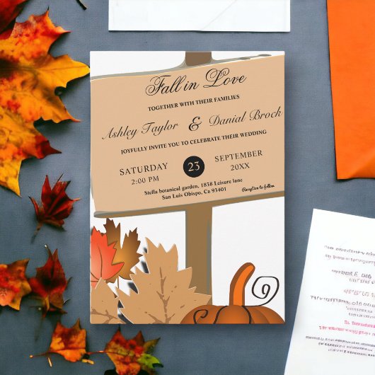 Invitation Élégant Citrouille rustique Automne quitte Mariage