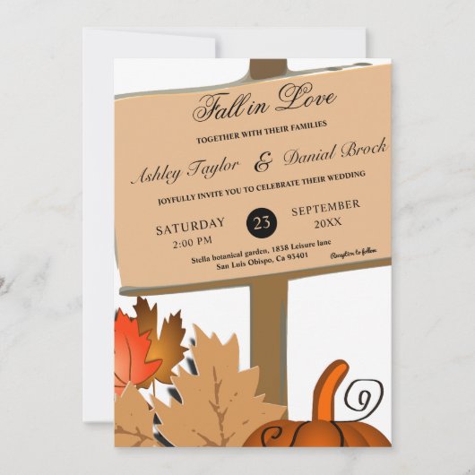 Invitation Élégant Citrouille rustique Automne quitte Mariage (Devant)