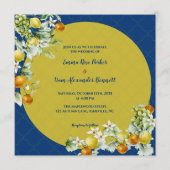 Invitation Elegant Citrus Blue Gold Floral Wedding (Devant)